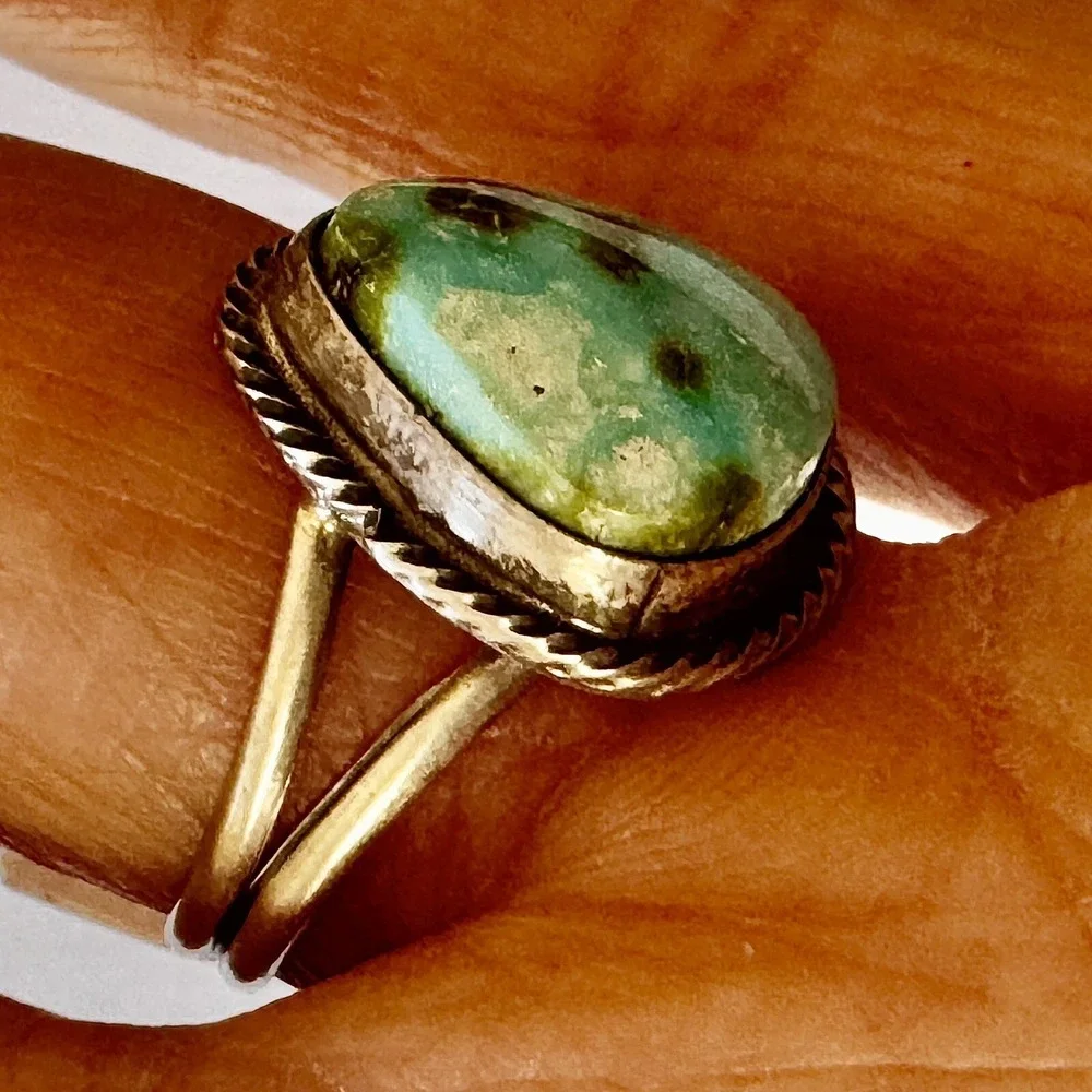 Navajo Sonoran Turquoise Ring Sz 7 Pear Shape‎ Signed Cooke Sterling